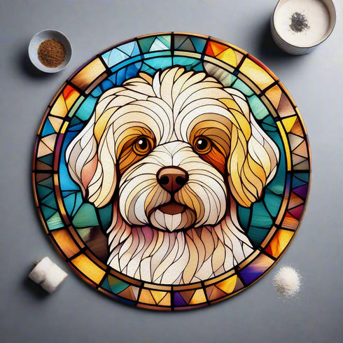 Bichon Frise Circular Glass Suncatcher Worktop Saver